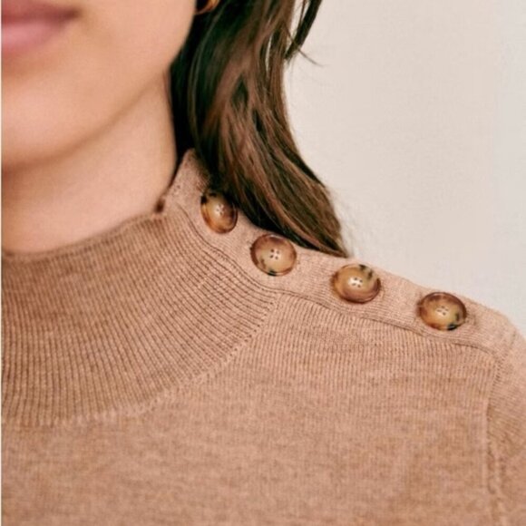 Sezane Jacob Sweater Button Shoulder Merino Wool Camel Size Medium French Knit - Picture 12 of 16